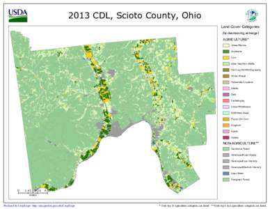 2013 CDL, Scioto County, Ohio Land Cover Categories (by decreasing acreage) AGRICULTURE* Grass/Pasture Soybeans