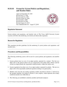 Format for Policies and Regulations, and Member Rules