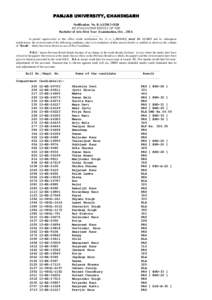PANJAB UNIVERSITY, CHANDIGARH Notification No. B.A.I/2013-O\20 RE-EVALUATION RESULT OF THE Bachelor of Arts First Year Examination, Oct. , 2013. ……… In partial supersession to this office result notification No. B.