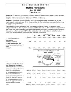 PMMI QUICKIE SURVEY  METRIC FASTENERS July 28, 1995 **RESULTS** Objective: To determine the frequency of current usage and plans for future usage of metric fasteners.