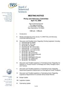 MEETING NOTICE Policy and Advocacy Committee April 10, 2009 Dept of General Services   The Ziggurat Building