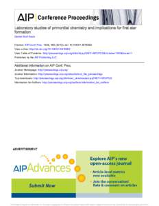 Laboratory studies of primordial chemistry and implications for first star formation Daniel Wolf Savin Citation: AIP Conf. Proc. 1545, ); doi:  View online: http://dx.doi.orgV