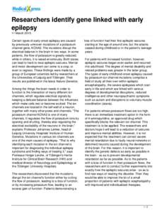 Researchers identify gene linked with early epilepsy