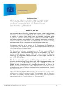 European Commission Taxation and Customs Union Joint press release  The European Union and Japan sign