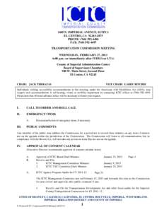 1405 N. IMPERIAL AVENUE, SUITE 1 EL CENTRO, CA[removed]PHONE: ([removed]FAX: ([removed]TRANSPORTATION COMMISSION MEETING WEDNESDAY, FEBRUARY 27, 2013