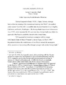 Bank regulation / TCB / Taiwan Cooperative Bank / Federal Reserve System / Banking in the United States
