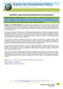 25 November[removed]Synthetic fuels could be produced from soil bacterium replaced Researchers have discovered that an enzyme found in a common soil bacterium can