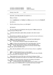 HPS: Part IB exam papers 2001