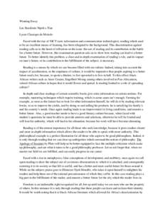 Winning Essay Luc Baudouin Nipeh a Tian Lycee Classique de Mokolo Faced with the rise of NICT (new information and communication technologies), reading which used to be an excellent means of learning, has been relegated 