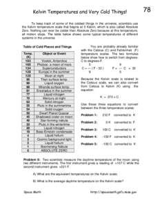 Kelvin Temperatures and Very Cold Things! To keep track of some of the coldest things in the universe, scientists use the Kelvin temperature scale that begins at 0 Kelvin, which is also called Absolute Zero. Nothing can 