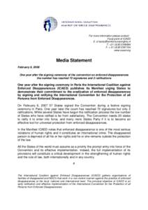 Media statement: Ratifications one year after signing ceremony
