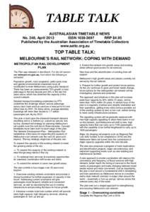 AUSTRALASIAN TIMETABLE NEWS No. 248, April 2013 ISSN[removed]RRP $4.95 Published by the Australian Association of Timetable Collectors www.aattc.org.au