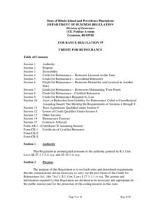 State of Rhode Island and Providence Plantations DEPARTMENT OF BUSINESS REGULATION Division of Insurance 1511 Pontiac Avenue Cranston, RI[removed]INSURANCE REGULATION 59