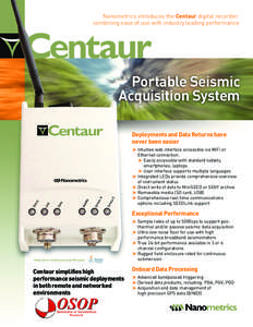 Nanometrics introduces the Centaur digital recorder: combining ease of use with industry leading performance