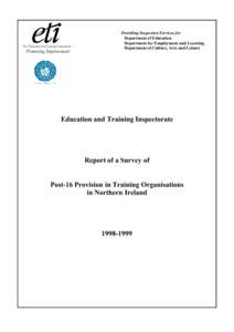 Report of a Survey of Post-16 Provison in Training Organisations in Northern Ireland