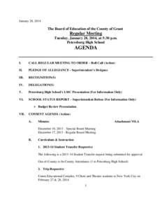 January 28, 2014  The Board of Education of the County of Grant Regular Meeting Tuesday, January 28, 2014, at 5:30 p.m.