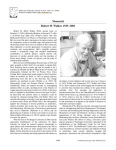 Meteoritics & Planetary Science 39, Nr 8, 1409–Abstracts available online at http://meteoritics.org Memorial Robert M. Walker, 1929–2004 Robert M. (Bob) Walker, Ph.D., passed away on