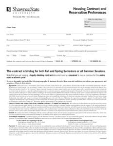 *Note that completing this form does not submit your information. You may print this document after completion or save it to print at a later date.  Housing Contract and Reservation Preferences Portsmouth, Ohio ■ www.s