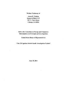 Written Testimony of Anton R. Valukas Jenner &Block LLP 353 N. Clark Street Chicago,IL 60654