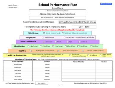 School Performance Plan  Lander County School District
