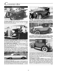 Classified Ads  Vehicles for sale 1919 NASH, FIVE PASSENGER TOURING CAR, six cylinder, a great driver. Many 1st place and Best of Shows, $23,000.00, Steve
