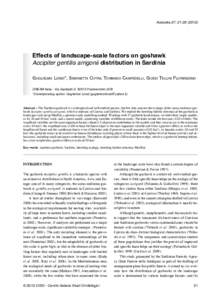 Avocetta 37: Effects of landscape-scale factors on goshawk Accipiter gentilis arrigonii distribution in Sardinia Guglielmo Londi*, Simonetta Cutini, Tommaso Campedelli, Guido Tellini Florenzano DREAM Italia