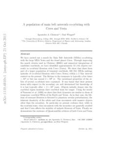 arXiv:1110.4810v1 [astro-ph.EP] 21 OctA population of main belt asteroids co-orbiting with Ceres and Vesta Apostolos A. Christoua,∗, Paul Wiegertb a