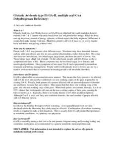 Medium Chain Acyl-CoA Dehydrogenase Deficiency (MCAD)