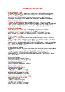 NOMINATIONS – MOLIERES 2010 Molière du Théâtre Public La Cerisaie – d’Anton Tchékhov, mise en scène Alain Françon - Théâtre National de la Colline