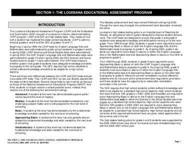 SECTION 1: THE LOUISIANA EDUCATIONAL ASSESSMENT PROGRAM  INTRODUCTION