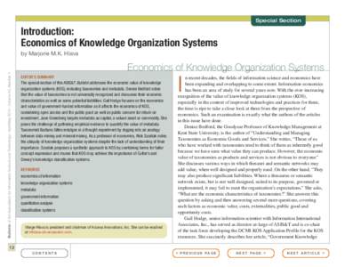 Special Section  Introduction: Economics of Knowledge Organization Systems Bulletin of the Association for Information Science and Technology – April/May 2014 – Volume 40, Number 4