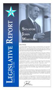 Senate District 15 • Fall[removed]LEGISLATIVE REPORT