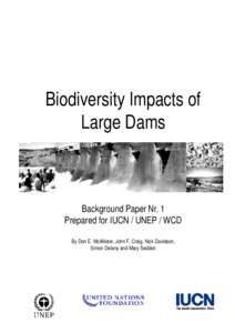 Biodiversity Impacts of Large Dams Background Paper Nr. 1 Prepared for IUCN / UNEP / WCD By Don E. McAllister, John F. Craig, Nick Davidson,