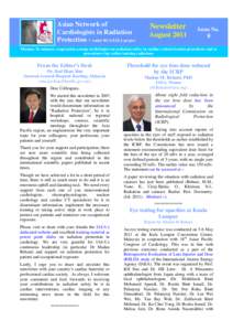 Asian Network of Cardiologists in Radiation Protection - under RCA/IAEA project Newsletter August 2011