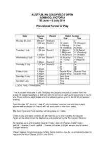 AUSTRALIAN GOLDFIELDS OPEN BENDIGO, VICTORIA 30 June – 6 July 2014 Provisional Format of Play  Date