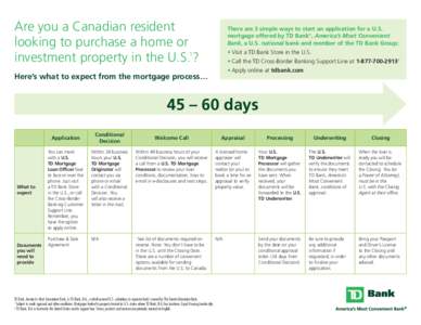 Are you a Canadian resident looking to purchase a home or investment property in the U.S.1? There are 3 simple ways to start an application for a U.S. mortgage offered by TD Bank®, America’s Most Convenient