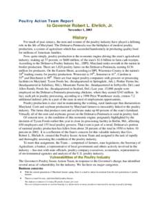 Poultry Action Team Report  to Governor Robert L. Ehrlich, Jr. November 1, 2003  History