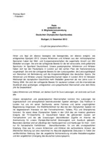 Thomas Bach - Präsident - Rede anlässlich der 8. Mitgliederversammlung