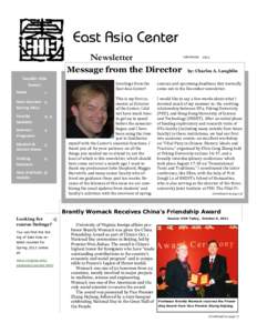 East Asia Center Newsletter Fall/Winter  Message from the Director