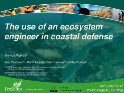 The use of an ecosystem engineer in coastal defense Brenda Walles1 Tom Ysebaert1,2, Karin Troost1, Peter Herman2 and Aad Smaal1 1IMARES