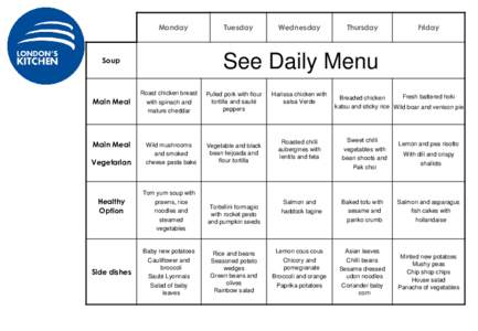 Monday  Main Meal Vegetarian  Healthy