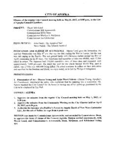 CITY OF APOPKA  Minutes of the regular City Council meeting held on May15 2013 at 8 00 p m in the City of Apopka Council Chambers