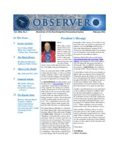 Vol. 2014, No. 2  Newsletter of the New Hampshire Astronomical Society In This Issue…