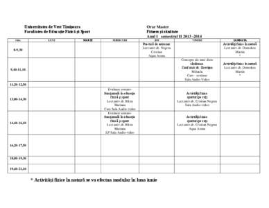 Universitatea de Vest Timişoara Facultatea de Educaţie Fizică şi Sport ORA LUNI