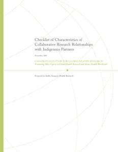 Checklist of Characteristics of Collaborative Research Relationships with Indigenous Partners November[removed]CANADIAN COALITION FOR GLOBAL HEALTH RESEARCH