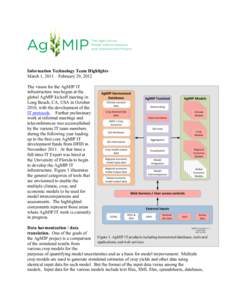 Information Technology Team Highlights March 1, 2011 – February 29, 2012 The vision for the AgMIP IT infrastructure was begun at the global AgMIP kickoff meeting in Long Beach, CA, USA in October