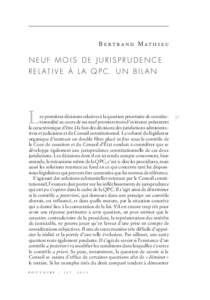 Ber trand Mathieu  neuf mois de j urisprudence relati v e à la qpc. un b ilan  L