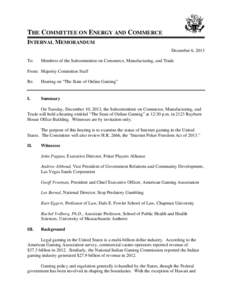 Microsoft Word - CMT Subcmte Hrg - State of Online Gaming