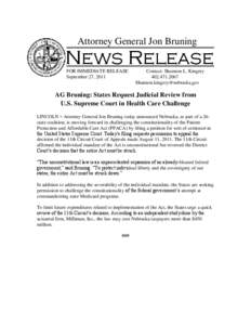 Attorney General Jon Bruning  News Release FOR IMMEDIATE RELEASE September 27, 2011