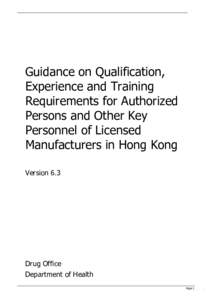 Guidance on Qualification, Experience and Training Requirements for Authorized Persons and Other Key Personnel of Licensed Manufacturers in Hong Kong